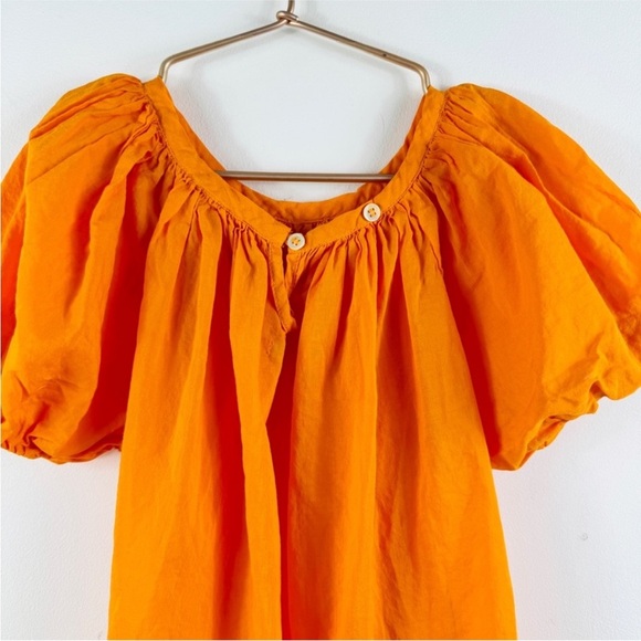 Makie 100% cotton bright orange little girls puff sleeve dress NEW - Picture 6 of 11